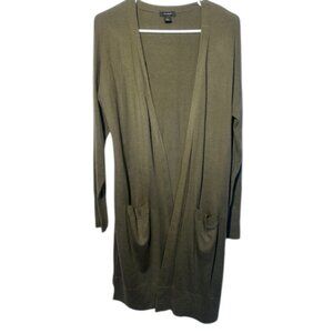 Halogen Open Front Pocket Cardigan Large‎ Green Long Line Cashmere Blend